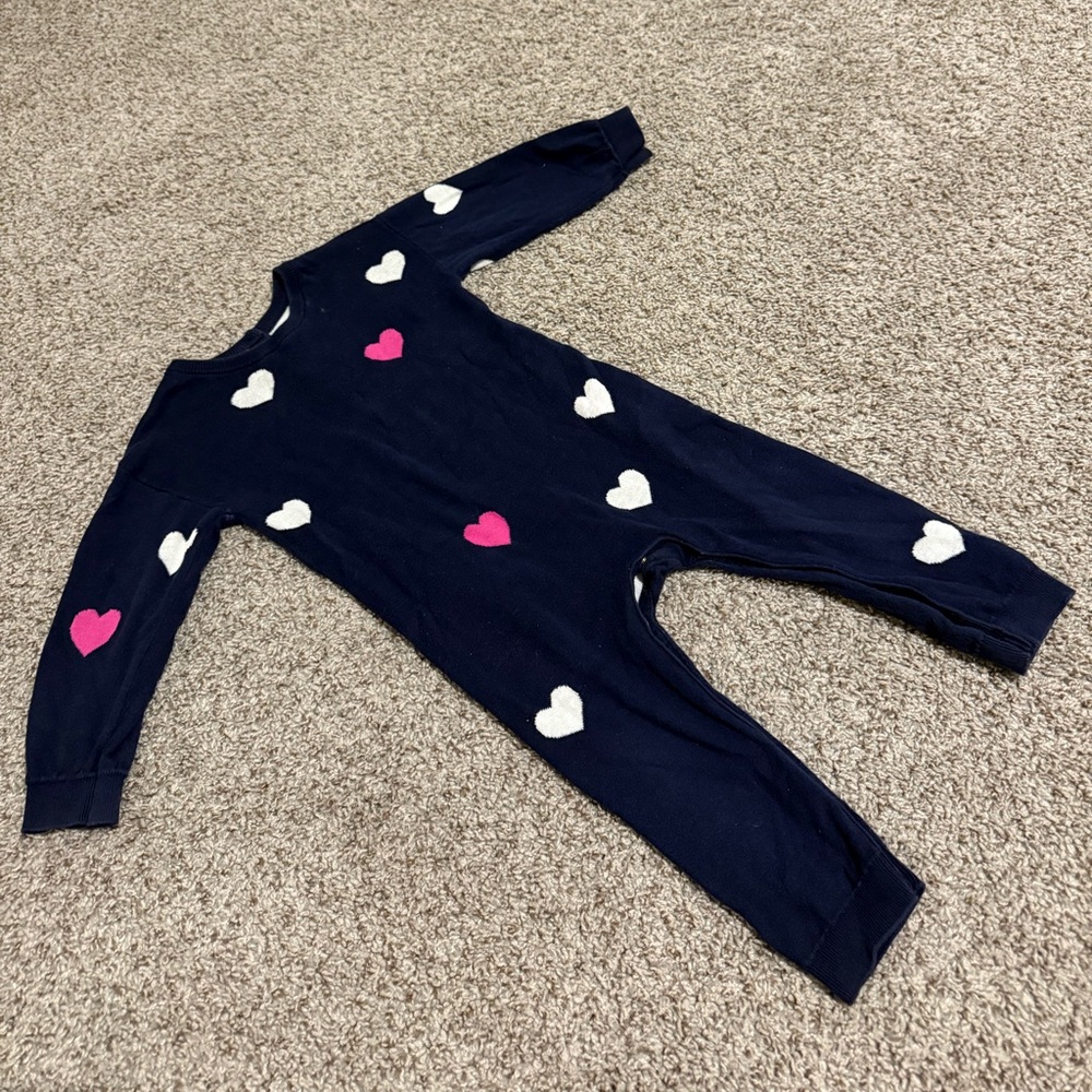 Navy Blue Toddler Knit Onesie with Heart Pattern size 18-24M
